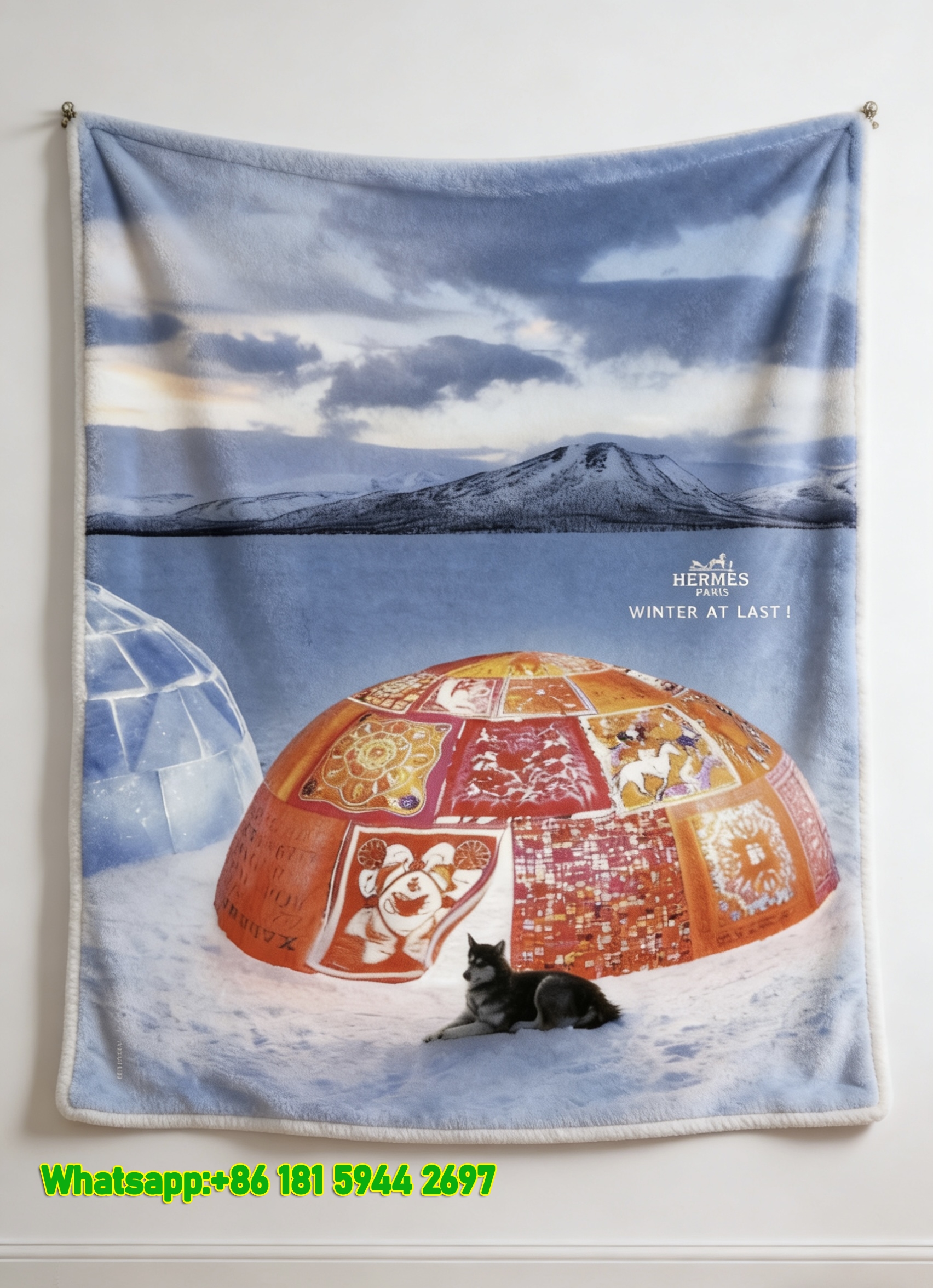 Hermès Winter At Last Igloo Print Flannel Throw Blanket IMG_5142